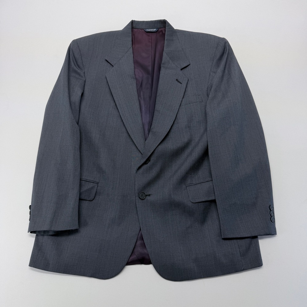 Biella International Collection Mens Grey Micro Check Blazer Suit Jacket USA